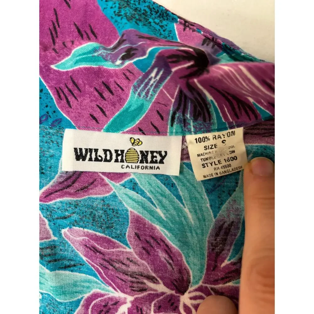 Vntg Floral Short Sleeve Blouse Sz Small Wild Honey Shoulder Pads Rayon Beachy
